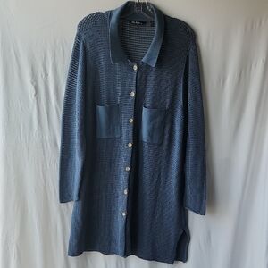 Ulla Popken Blue Cotton Button Up Cover Up Size 16